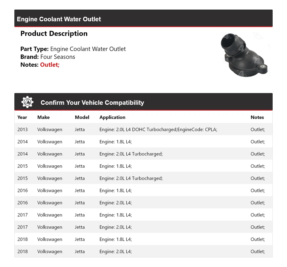 Salida de agua refrigerante motor Volkswagen Jetta 2013-2018 4 estaciones 2014 2015 Foto 2 de 4