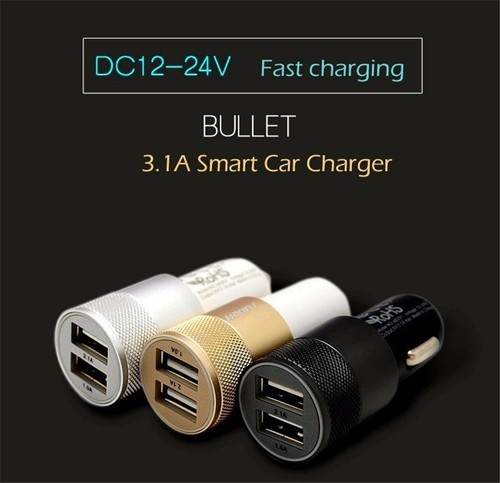 SILVER UNIVERSAL TWIN 2 PORT USB 12V DUAL CAR CHARGER CIGARETTE SOCKET LIGHTER - Picture 3 of 4