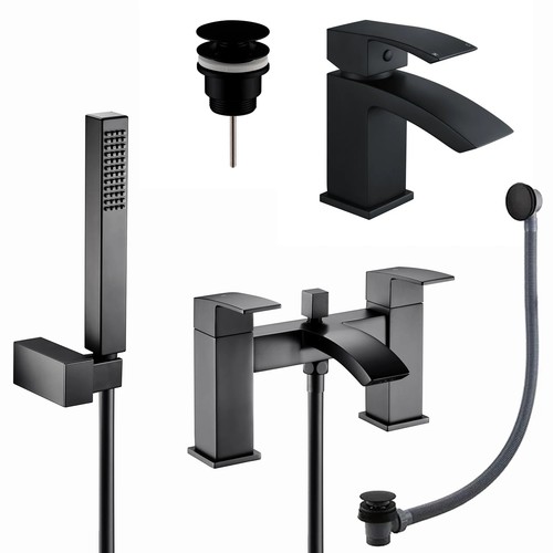 Matt Black Bathroom Taps Range Amy Basin Mono Mixer Bath Shower Mixer ...