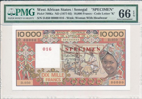 Banque Centrale West African States 10000 Francs ND(1977-92) Specimen PMG 66EPQ