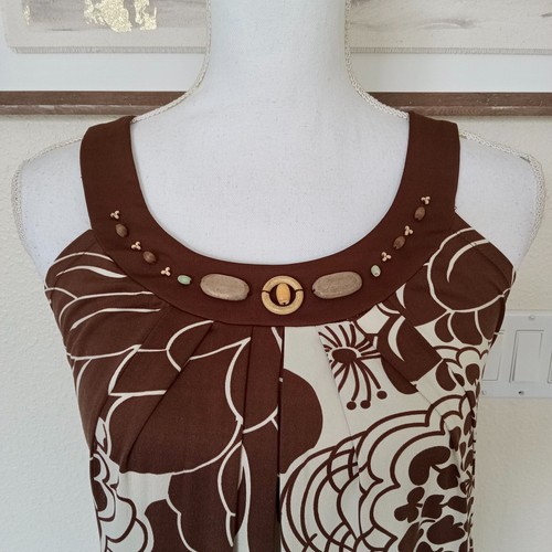 VTG 1990s Jonathan Martin Bodycon Dress Sz 6P Brown Floral Embellished Neckline - Picture 5 of 9