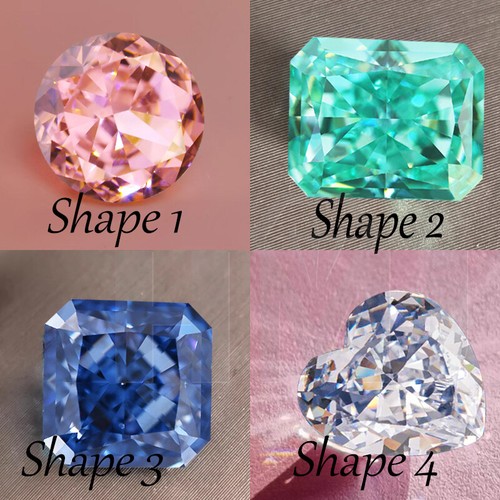 One set 4pcs 5A Crush Ice Cut Square CZ Stone Heart Cubic Zirconia Round Diamond - Picture 25 of 30
