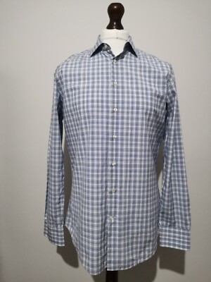 Etro Milano Mens Shirt Blue White Check Cotton Made In Italy Luxury Smart Dress