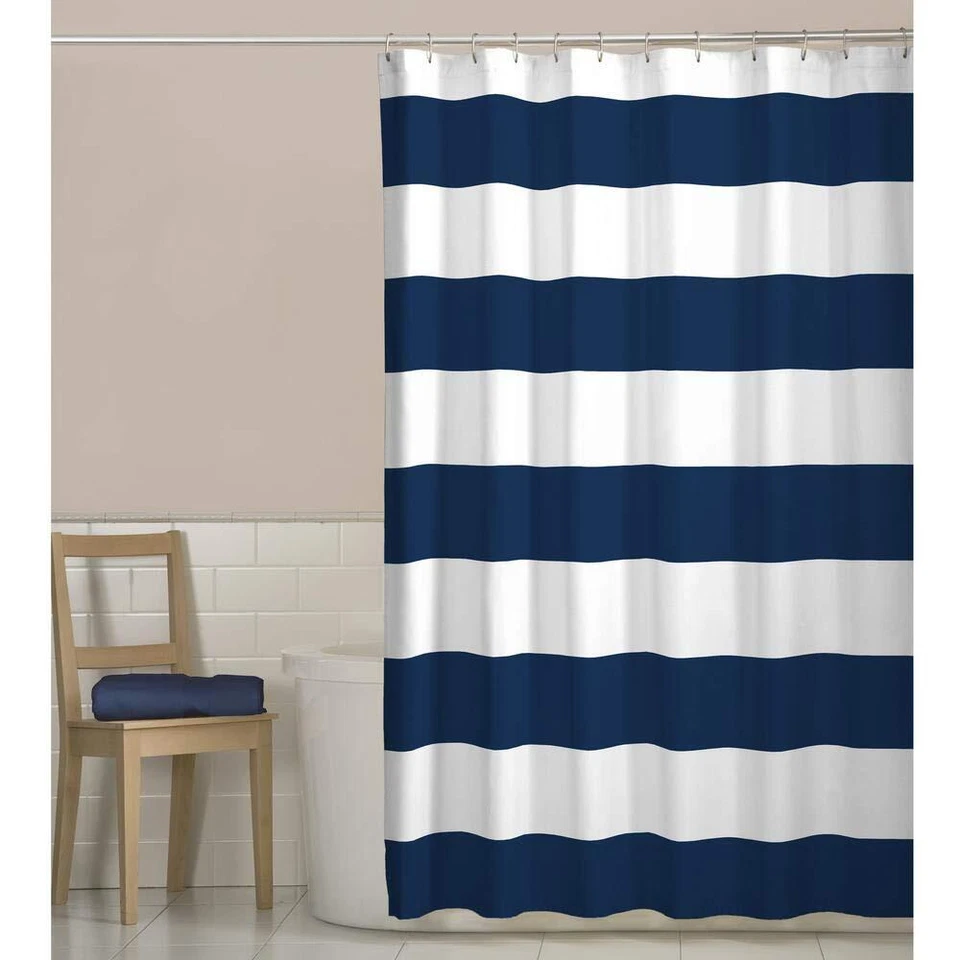 Cortina de ducha de tela a rayas MAYTEX Porter azul marino Foto 2 de 3