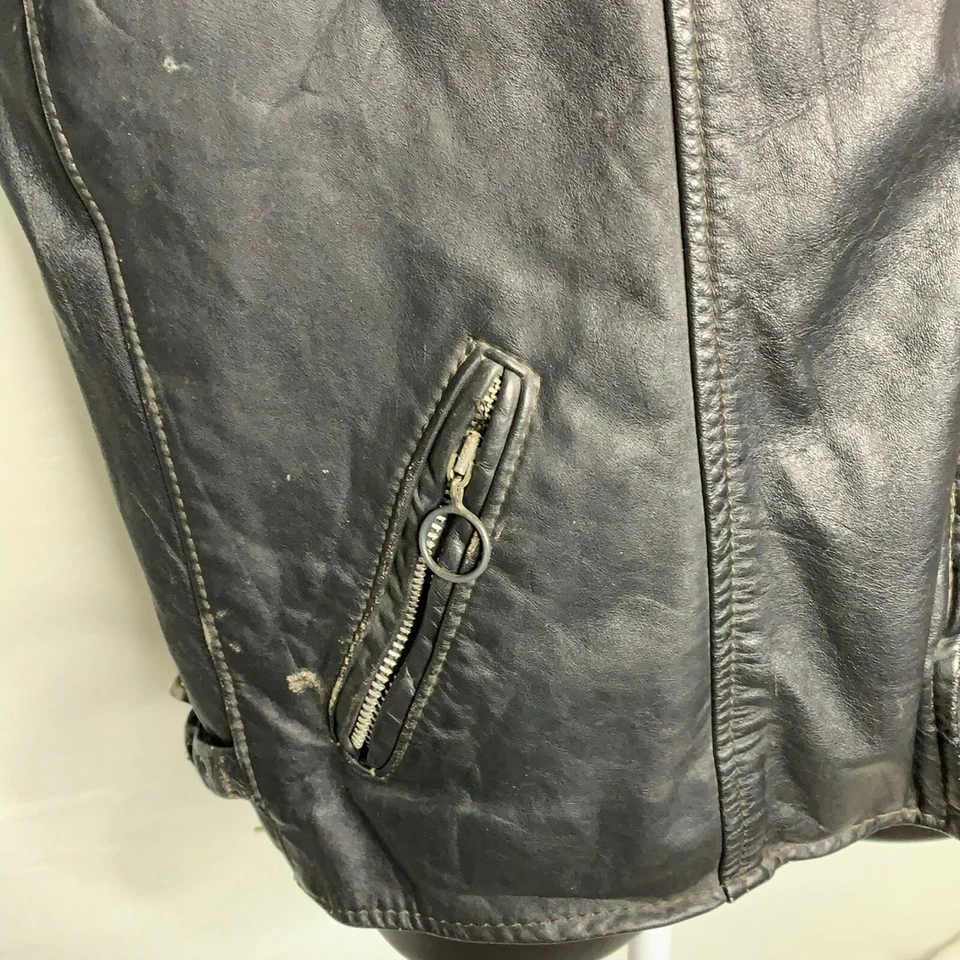 Vintage 70s Brooks Cafe Racer Leather Jacket 42 Black Liner Motorcycle Biker - Image 3 of 4