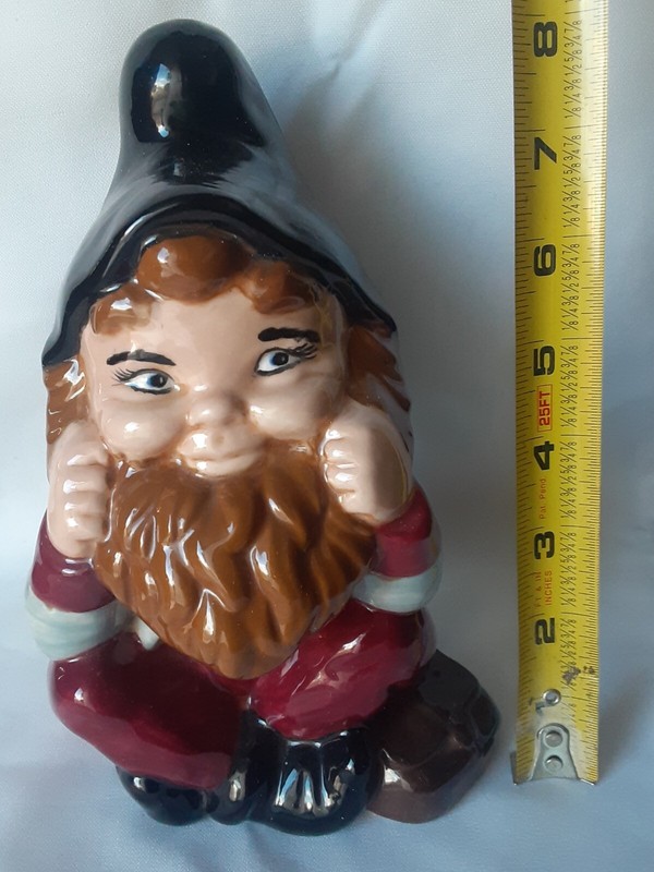 Gnome Elf Ceramic Vintage 1970s Hand Painted  Smiling Sitting 8” Fantasy Garden 