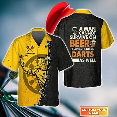 A Man Cannot Survive On Beer Alone He Needs Darts As Well 3D Hawaiian Shirt, Dar