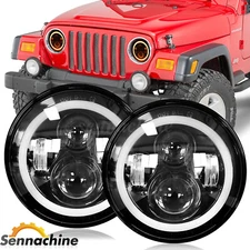 For Jeep Wrangler JK LJ TJ CJ Pair 7" Inch Round LED Headlights Halo Angel Eyes