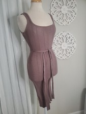 Active USA Taupe Ribbed Belted Sexy Bodycon Dress Nwot Small