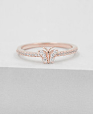 Tiny Butterfly Design Round Cut White Moissanite Women Band In 10K Rose Gold