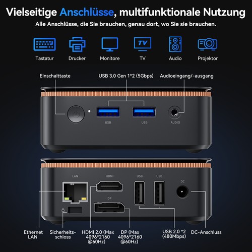 Huidun H50 Mini PC Intel Twin Lake N150 16GB 512GB SSD Win 11 Pro WIFI 6 4K UHD - Bild 9 von 11