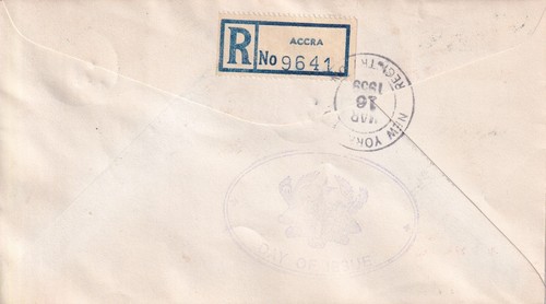 GHANA 1959 FIRST DAY COVER, REGISTERED WITH CACHET, SYMBOL OF GREETING - Picture 2 of 2
