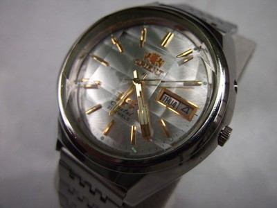 Vintage Orient 3 STAR Crystal 21 Jewels Automatik Facettenglas Weiß Zifferblatt