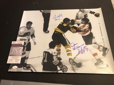 JSA TERRY O'REILLY & DAVE SCHULTZ SIGNED 16X20 AUTOGRAPHED FIGHT PHOTO 660