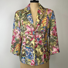 Chico's Blazer Women Medium Jacquard Floral 3/4 Sleeve Jacket Party 1 Core No
