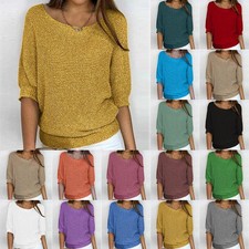 UK Womens Autumn Batwing Jumper Knitted Top Loose Sweater Pullover Oversize 8-26