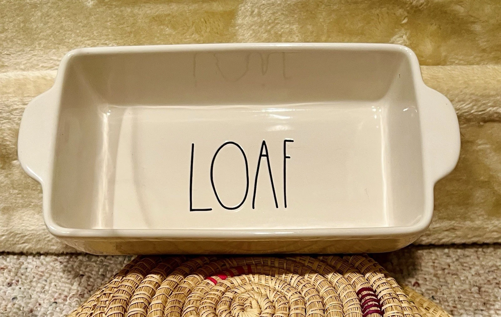 Rae Dunn Artisan Loaf Pan 10.5" Bread Baking Dish Stoneware by Magenta White