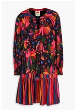 Farm Rio Banana Sky Tropical Mini Dress Sz S Puff Long Sleeve Tiered Flowy Beach