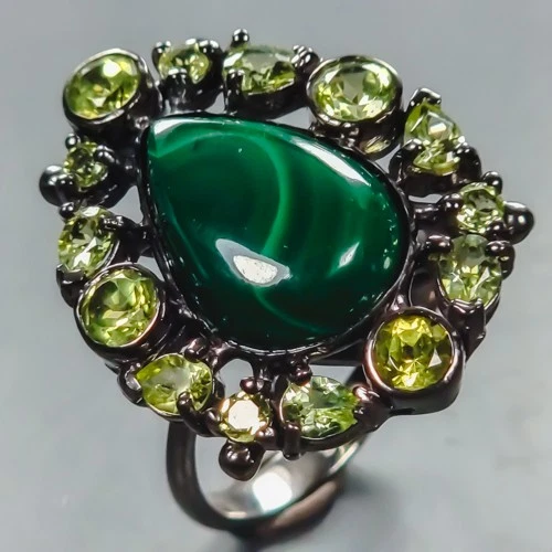 Handmade 12 ct+ Natural Malachite Ring 925 Sterling Silver Size 7.5 /R441767