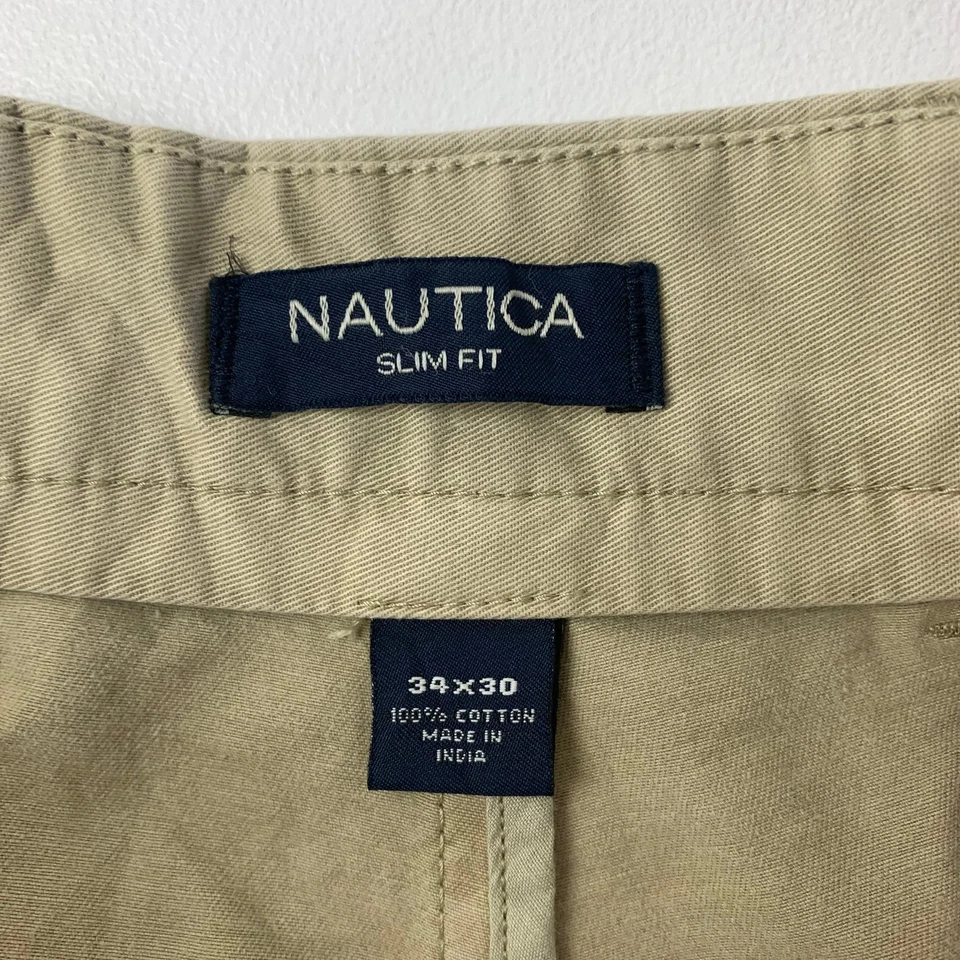 Pantalón Nautica Calce Ajustado Clásico Caqui Beige Algodón Para Hombre Talla 34x30 Foto 4 de 4