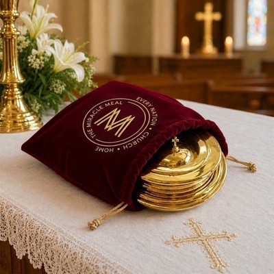 Discovery product Velvet Communion Tray Bag   Burgundy Drawstring 10-Cup
