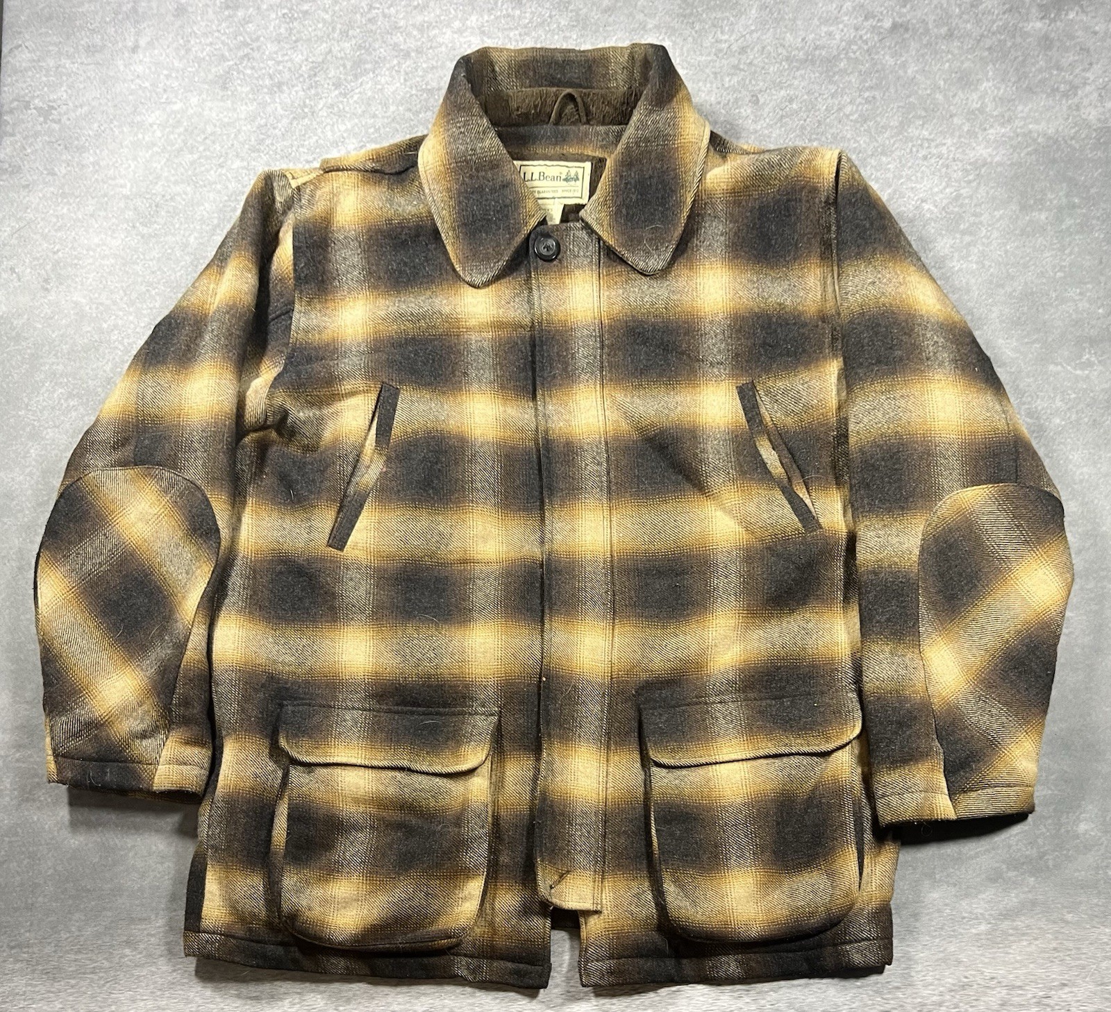 LL BEAN 0BMH7 FULL ZIP WOOL Brown Plaid Insulated Jacket Coat Size 2XL