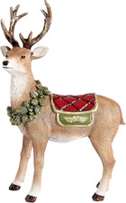 Christmas Reindeer Figurine with Wreath, 11 in Standing Deer Tabletop Decor