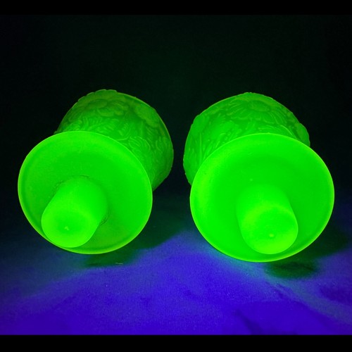 Uranium Glass Candle Holders Country Store Products Daisy Pattern Mosser Fenton - Picture 20 of 24