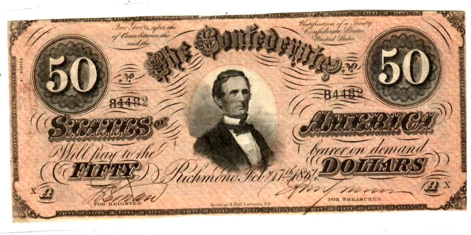 $50 "CONFEDERATE"  (BLUEBACK) "1800'S" $50 RARE " $50 "CONFEDERATE" CRISPY!!!!!! - Image 2 of 3