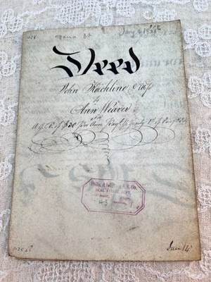 Antique Deed January 1825  Kochline and Weaver Philadelphia PA Indenture Deed