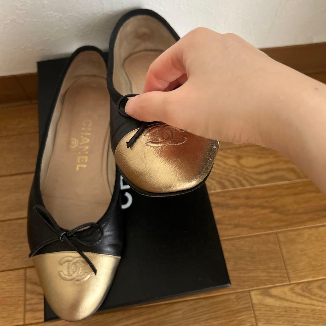 Chanel Flats Shoes Black X Gold With Coco Mark Size 37 US About7 For Women thumbnail 20
