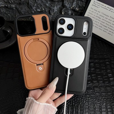 For iPhone 17 Pro Max 16 15 Magnetic Luxury Leather Mag Safe Hidden Stand Cover