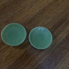Vintage Akro Agate Childrens Plates 2 Jadeite Green 3.25  D