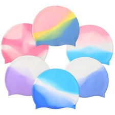 6 PCS Unisex Adult Silicone Swim Cap Waterproof Swimming Hat Non Slip Pool