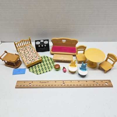 Calico Critters House FURNITURE LOT - Living Room Kitchen Dining Bedroom Baby