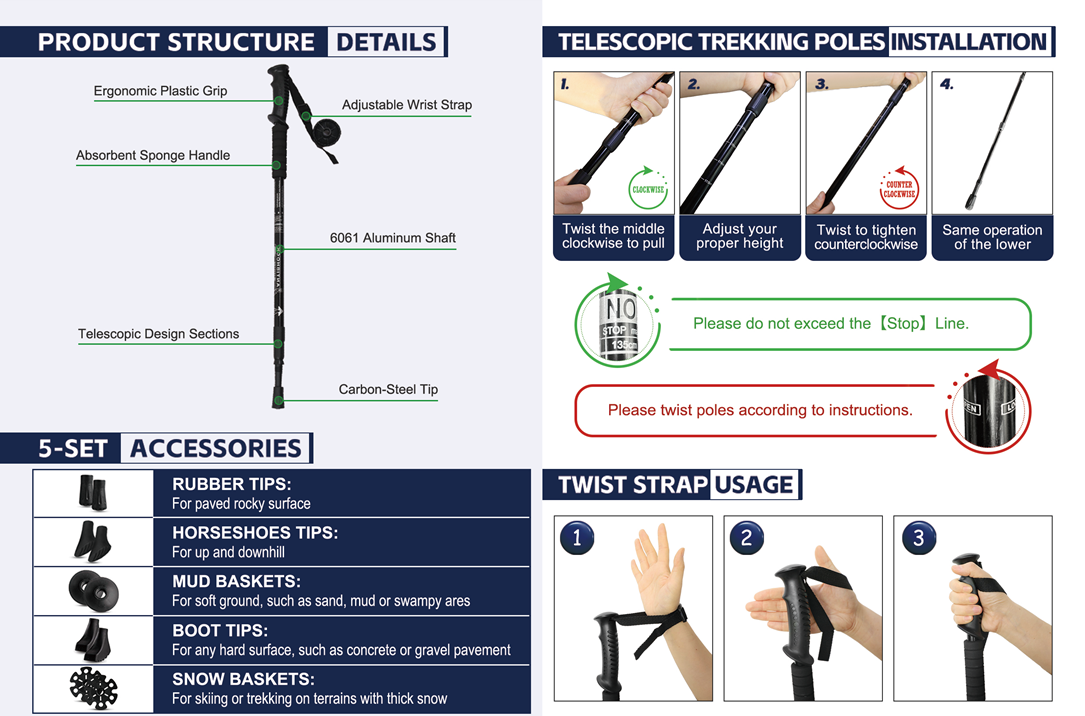 2 Bastoni Da Trekking SPORTSFACTORY Regolabili In Alluminio - Antishock Per Escursionismo
