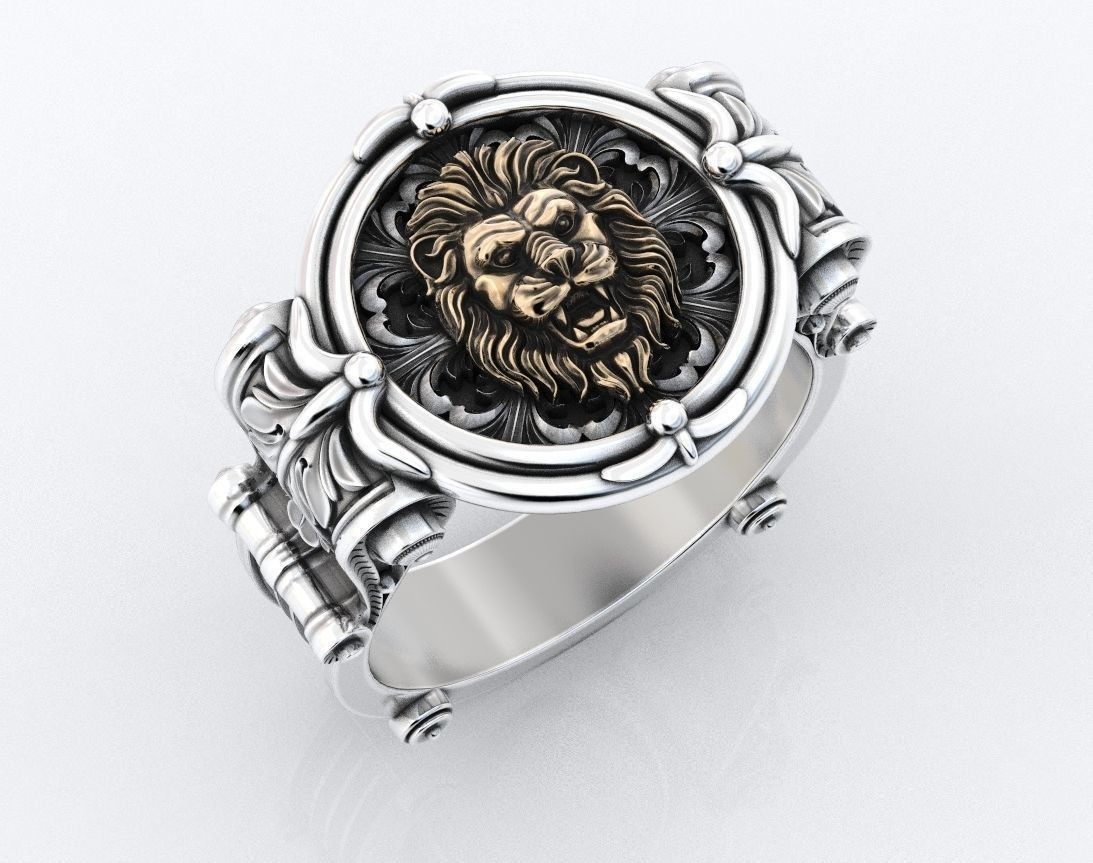 An Ancient Lions with Patterns Mens Ring 925 Sterling Silver Lion Wedding Ring image 10