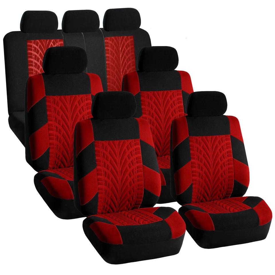 Fundas de asiento rojas para furgoneta SUV 3 filas 7 plazas con alfombrillas negras para furgoneta SUV sedán Foto 2 de 4