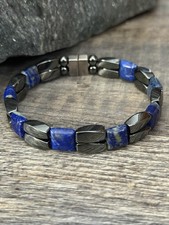 Black Magnetic Hematite Therapy Bracelet Anklet 2 Row w Lapis