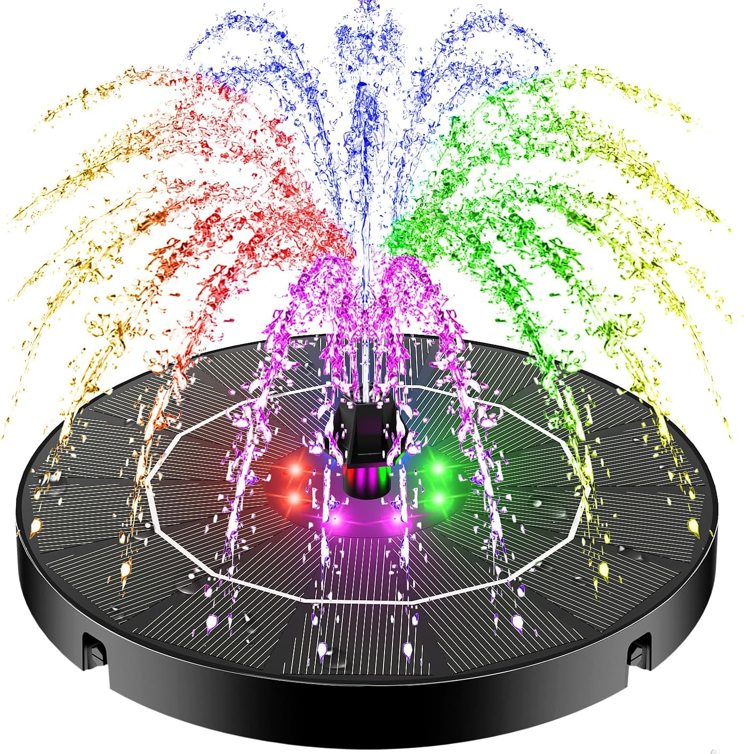 Solar Fountain with Colorful Lights, 2026 Upgrade 3.5W High Efficiency Solar Wat