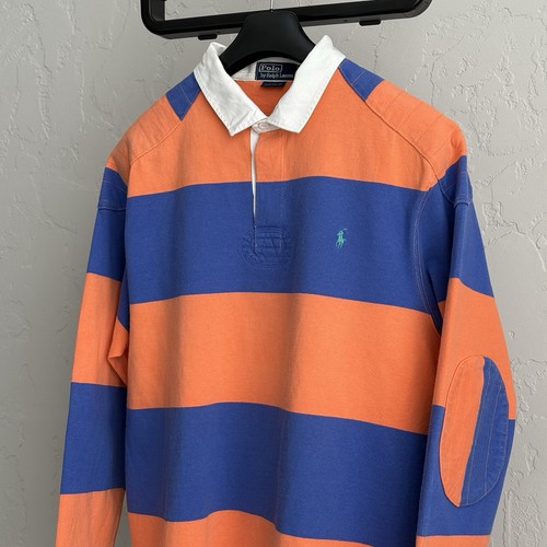 Vintage Polo Ralph Lauren Kanye Orange Royal Blue Striped Rugby Shirt Mens by Ralph Lauren, $89 - Photo 2
