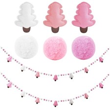 Christmas Garland Pink Felt Pom - 2 Pack 3D Felt Poms Balls Christmas Tree Or...