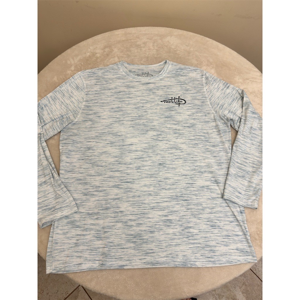 Reel Life Men's Performance Fishing Shirt Blue Heather Logo Long Sleeve