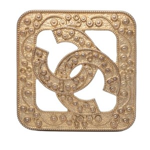 Authentic Chanel Vintage Coco Mark Diamond Shape Brooch Gold Plated