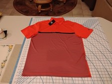 MENS LARGE ORANGE STRIPED UNDER ARMOUR POLO SHIRT - NWT