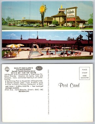 Quality Inn Clarks Restaurant Sumter SC Pool Postcard