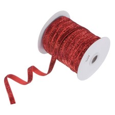 Metallic Glitters Velvet Ribbon 3/8"x50 Yards for Gift Bright Red