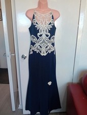 Lipsy Navy Full-Length Evening Dress With Lace Detail Sheer Back Panels  Size 10