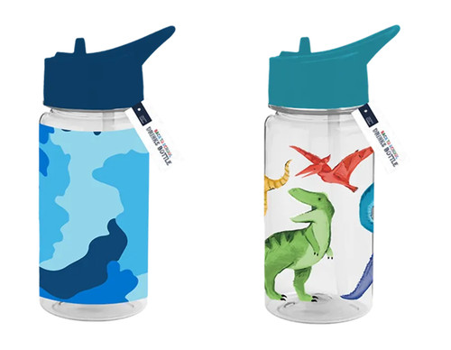 2x Kids Water Bottle Printed Bottle With Straw 400ml - Twin Pack