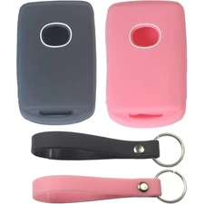 2Pcs Rubber Silicone 3/4 Buttons Smart Key Fob Cover Case Skin Black Pink